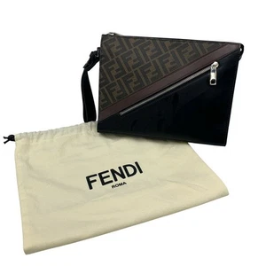 Bolso Clutch FENDI Segundo Bolso FF Lona Recubierta de Zucca Marrón Negro Auténtico por JAPÓN - Imagen 1 de 24