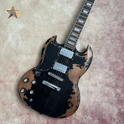 Factory Electric Guitar: Custom Left-Handed SG, Relic Black Sunburst Finish - Image 1 of 4