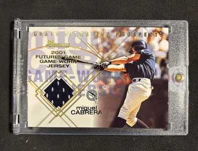 Camiseta deportiva Bowman Draft Picks & Prospects 2001 Miguel Cabrera RC Futures usada en juegos Foto 1 de 3