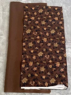 Concord Fabrics Fall Leaves on Brown Cotton Fabric w/ Broad Cloth1 Yard Each - Image 1 of 4