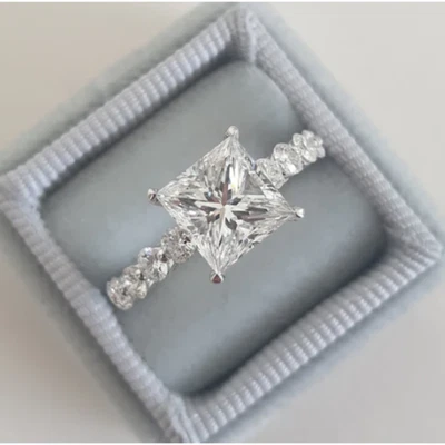 Diamond Ring IGI GIA HRD Lab Grown Princess 2.80 Carat 950 Platinum Size 5 6 7 8 - Image 1 of 4