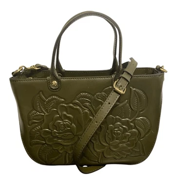 Patricia Nash Fairford Satchel Handbag Leather Green Floral - Image 1 of 4