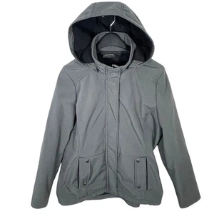 WEATHERPROOF Softshell Fleece Lined Jacket Hooded Full Zip Gray Coat Large - Picture 1 of 10