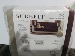 Microfiber Reversible Sofa Furniture Cover In Taupe/burgundy - Picture 1 of 5