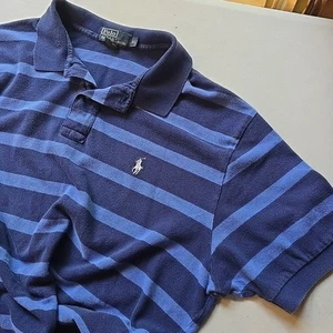 Polo Ralph Lauren Polo Shirt Men's Short Sleeve XL Blue Striped Cotton Pony Logo - Picture 1 of 8