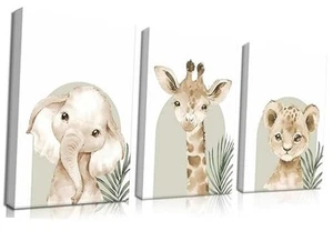 Nursery Wall Decor Set of 3, 16L" x 12W" Wild Animal Portrait Wrapped Canvas - Picture 1 of 7