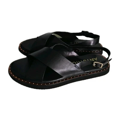 Antonio Melani Gaila Size 11 Women's Black Leather Cross Over Sandals Comfy shoe - Image 1 of 4