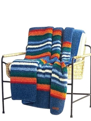 Pendleton Serape Stripe Denim SHERPA/FLEECE Throw Blanket 50" x 70" - Image 1 of 4