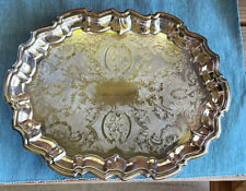 Vintage Ornate Footed Silver Oval Tray 15”