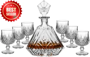 Whiskey Decanter Set Triangle Crystal w/ 6 Glasses for Scotch Bourbon Wine Gift - Picture 1 of 12