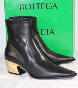 NWB Bottega Veneta Tex Black Gold Heel Ankle Side Zip Boots Booties 40 $1700 - Picture 1 of 8