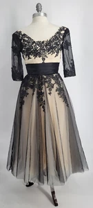 Vintage Look Evening Lace and Sheer Elegant Black Dress - Picture 1 of 22