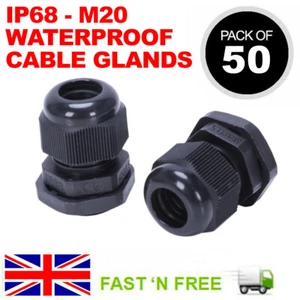 GLÁNDULAS DE CABLE DE COMPRESIÓN 50 X 20 MM NEGRO IMPERMEABLE IP68 M20 TRS - Imagen 1 de 4