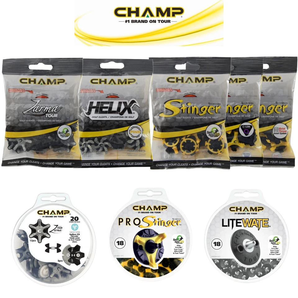 Champ Golf Shoe Spikes / Cleats - Pro Stinger Helix Zarma - FT3.0 QLok Pins 6mm - Image 1 of 1