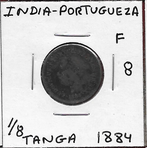 INDIA,PORTUGUESA 1/8 TANGA=1 1/2 REIS 1884 PORTRAIT OF KING LUDOVICUS I,LUIS I,C Cover