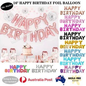 16'' 40cm Happy Birthday Balloon Party Decoration Banner Inflating Foil Bunting - Picture 1 of 25
