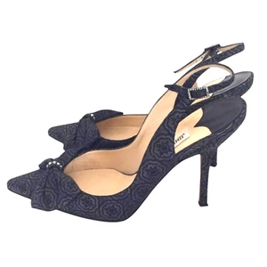 NEW JIMMY CHOO Antracite Brocade Bow Pointed Toe Slingback Pumps, Size 39 - Picture 1 of 6
