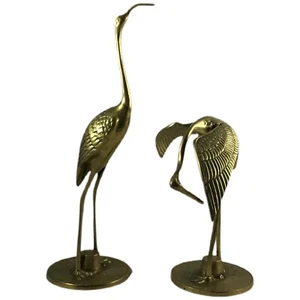 Vintage MCM Brass Crane Egret Birds Figure Set 2 Excellent Condition 12” 7” - Picture 1 of 6
