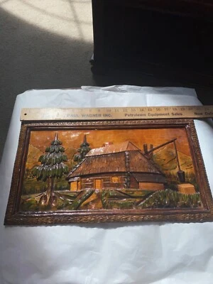 Folk Art Wood Carving Landscape Outsider Signed 1983 Americana 20” x 12”  Rare — 第 1/4 张图片
