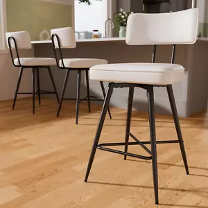 26" Swivel Bar Stools Set of 3 Counter Height Barstools for Kitchen Island White - Picture 1 of 6