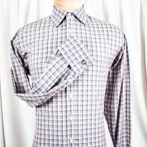 THOMAS PINK French Cuffs Orange Blue White Checks Cotton Men Dress Shirt Size 15 - Picture 1 of 7