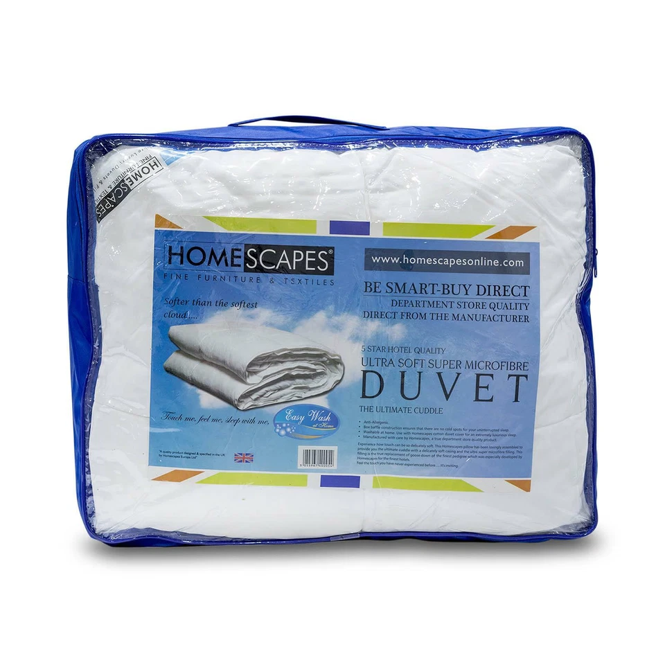 HOMESCAPES Microfibre Duvets Single, Double, King, Super King 4.5 10.5 13.5 Tog All Seasons