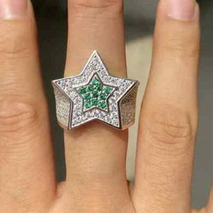 3.10Ct Round Cut Simulated Diamond Hip Hop Star Pinky Ring 14k White Gold Plated - Picture 1 of 12