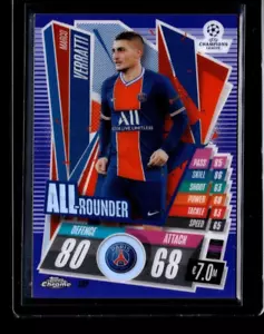 2020-21 Topps Chrome Match Attax #102 Marco Verratti /299 Purple Refractor  - Picture 1 of 2
