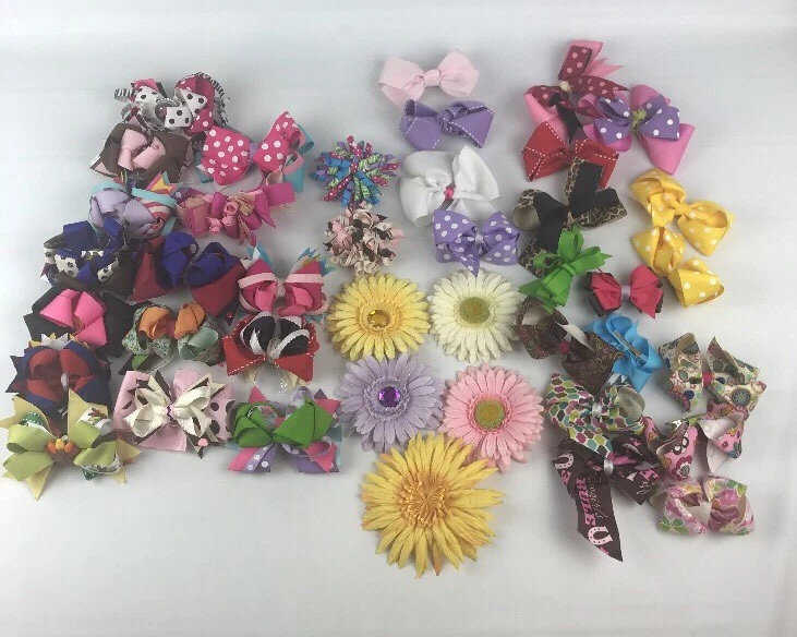 Lot Of 40+ Baby Girls Kids Grosgrain Ribbon Boutique Hair Bows Alligator Clips - Image 1 of 4