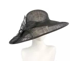 Sombrero de carreras de ala ancha grande negro Sinamay para damas 100 % vendedor australiano - Imagen 1 de 7