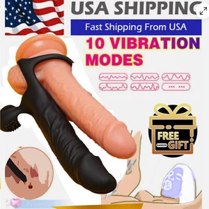 Double Penetration Anal Plug Dildo Vibrator Strap on Penis Cock Ring Men Sex Toy - Picture 1 of 19