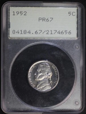 1952 PROOF JEFFERSON NICKEL PCGS PR67 5C OLD RATTLER HOLDER OGH - Image 1 of 2