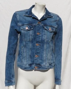 H&M Denim US Damen 4 6 S Stretch mittelblau schmale Passform Jeans Jacke Top Kupfer - Bild 1 von 6