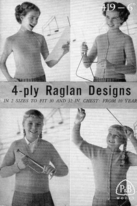 Vintage P&B 419 knitting pattern, Raglan Jumper & Cardigan for girls from 10 Yrs - Picture 1 of 1