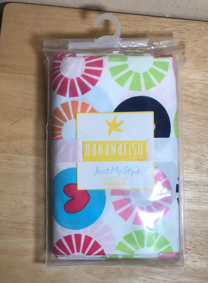 Bananafish Just My Style Circle & Hearts Crib Skirt blue pink new - Photo 1/4