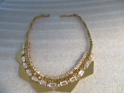 COLLAR TONO ORO FÓSIL CON PIEDRAS DE CRISTAL 17 PULGADAS EXTENSIÓN 2 PULGADAS BONITO Foto 1 de 4