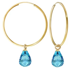 4.50 Carat 14K Yellow Gold Hoop Natural Blue Pear-Shaped Topaz Earrings Gemstone - Picture 1 of 4