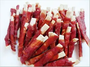 DriedDogTreats Soft Fish Sticks Wrapped in Dried Duck Breast Treats Chews Snack - Picture 1 of 4