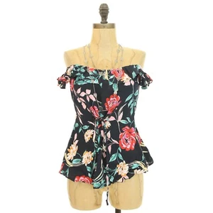 Lovers + Friends Dawn Top S Off Shoulder Lace Up Floral Black Multi $119 B88 - Picture 1 of 4