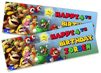 x2 Personalised Birthday Banner Mario Design Kids Party Decoration 568 - Image 1 of 4