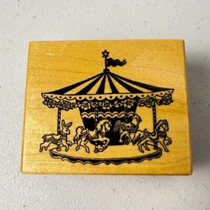 Merry-Go-Round~Carnival Ride~Carousel~RARE~Rubber Stamp~ 2.25"X 2"~PSX F-173 - Picture 1 of 7