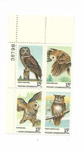 AMERICAN OWLS MINT PLATE BLOCK 4 DIFFERENT STAMPS - Picture 1 of 1