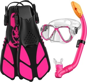 Juego de máscara de aleta de snorkel para niños de 3-8 años con bolsa de transporte para snorkel natación - Imagen 1 de 12