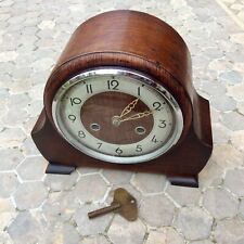 Antique 1930s ART DECO Mantel Clock,Unusual Brass BALANCE Movement,Key,Oak Case