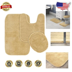 Luxurious Nylon 3 Piece Bath Mat Set - Non-Slip, Machine Washable, Soft Touch - Picture 1 of 10
