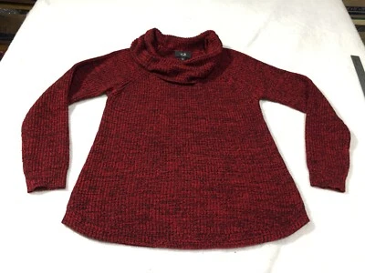 Suéter AGB Mujer L Rojo Negro Acanalado Manga Larga Capucha Cuello Foto 1 de 4