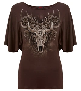 SPIRAL DIRECT NEW HORNED SPIRIT BOAT NECK SLEEVE/Skull/Native/Tribal/S TO 4XL - Picture 1 of 3
