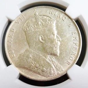 Straits Settlements: Silver Dollar 1907, NGC AU Details Harshly Cleaned. - Picture 1 of 4