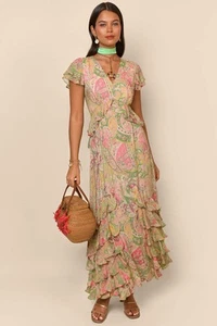 Rixo Thanvi Grace Midikleid Paisley Grün Viskose Größe XXL UK 18 - Bild 1 von 8