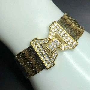 6174 VTG Signed Nolan Miller 1990s Gold Tone Rhinestone 14 Strand Bracelet 7.25" - Picture 1 of 3